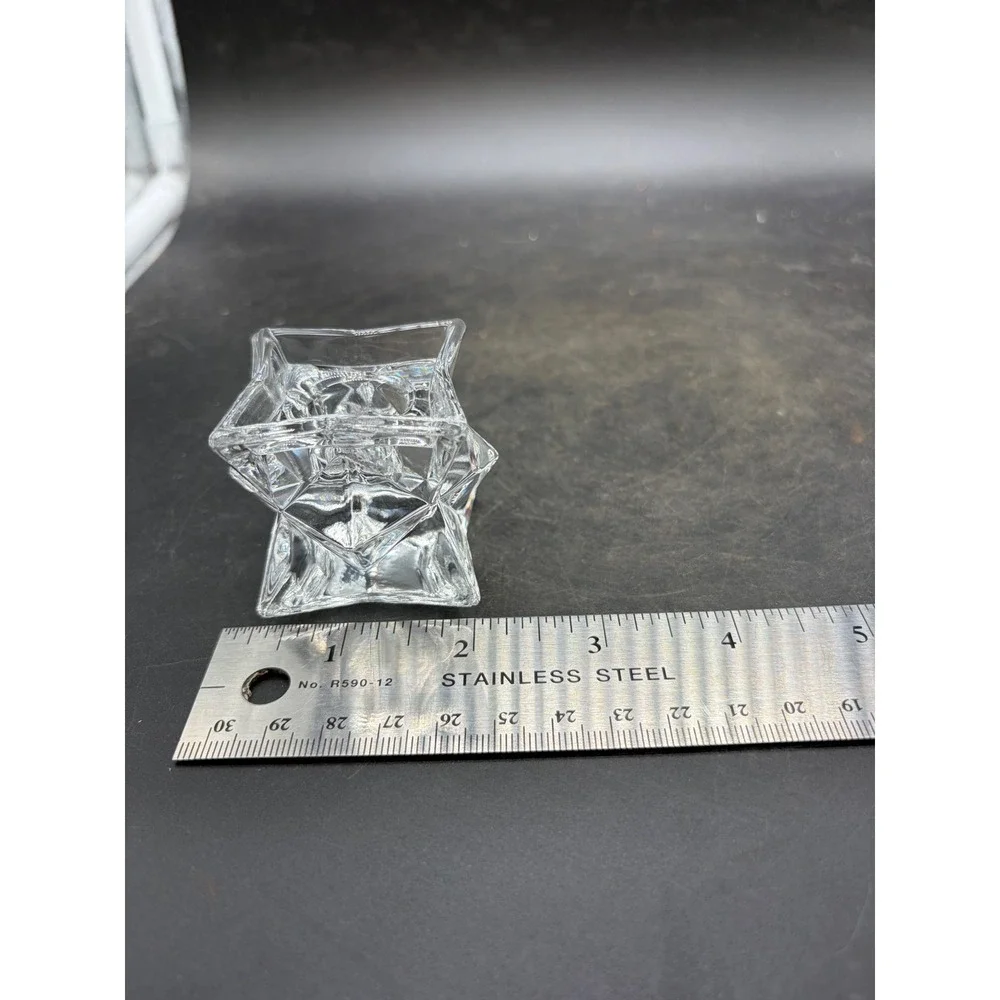 Vintage Geometric Clear Glass Star Candle Holders Set of 2 Taper Votive Pair